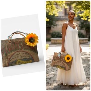 Up cycle Handle Burlap Tote Bag super cute